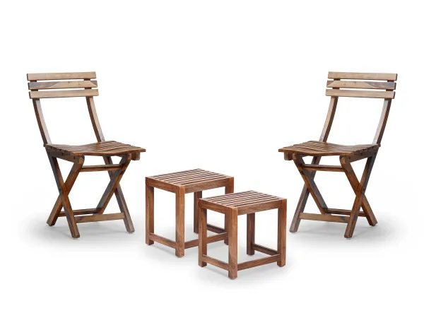 Nico Set of 2 Solid Wood Chairs and 2 Stools